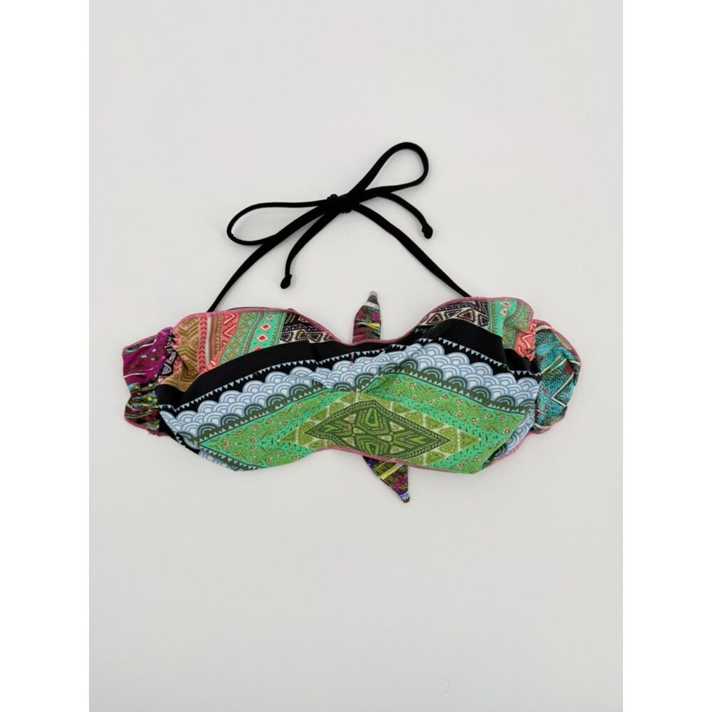 Miss Bikini Womens L Tribal Print Halter Bikini Top Multicolor Designer Swim
